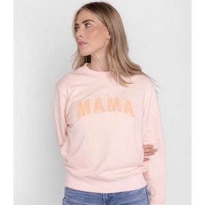 LE LA LO Chenille Mama Sweatshirt Sz M Peach Pink Crew Neck Cotton Pullover
